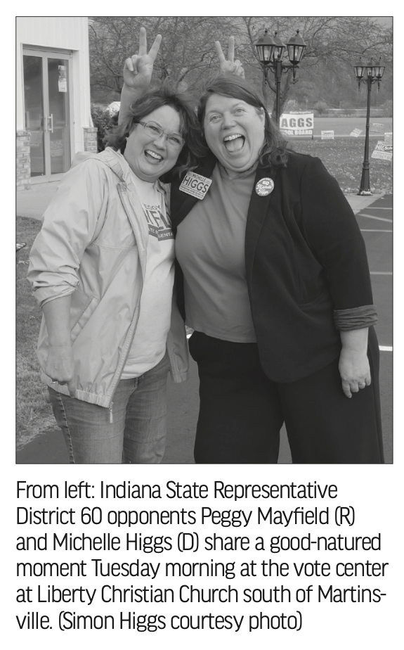 Michelle and her opponent on election day (Nov 5th) outside the Vote Center at Liberty Christian Church in Martinsville