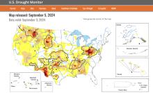 Map detailing drought conditions across the US as of 9/5/2024