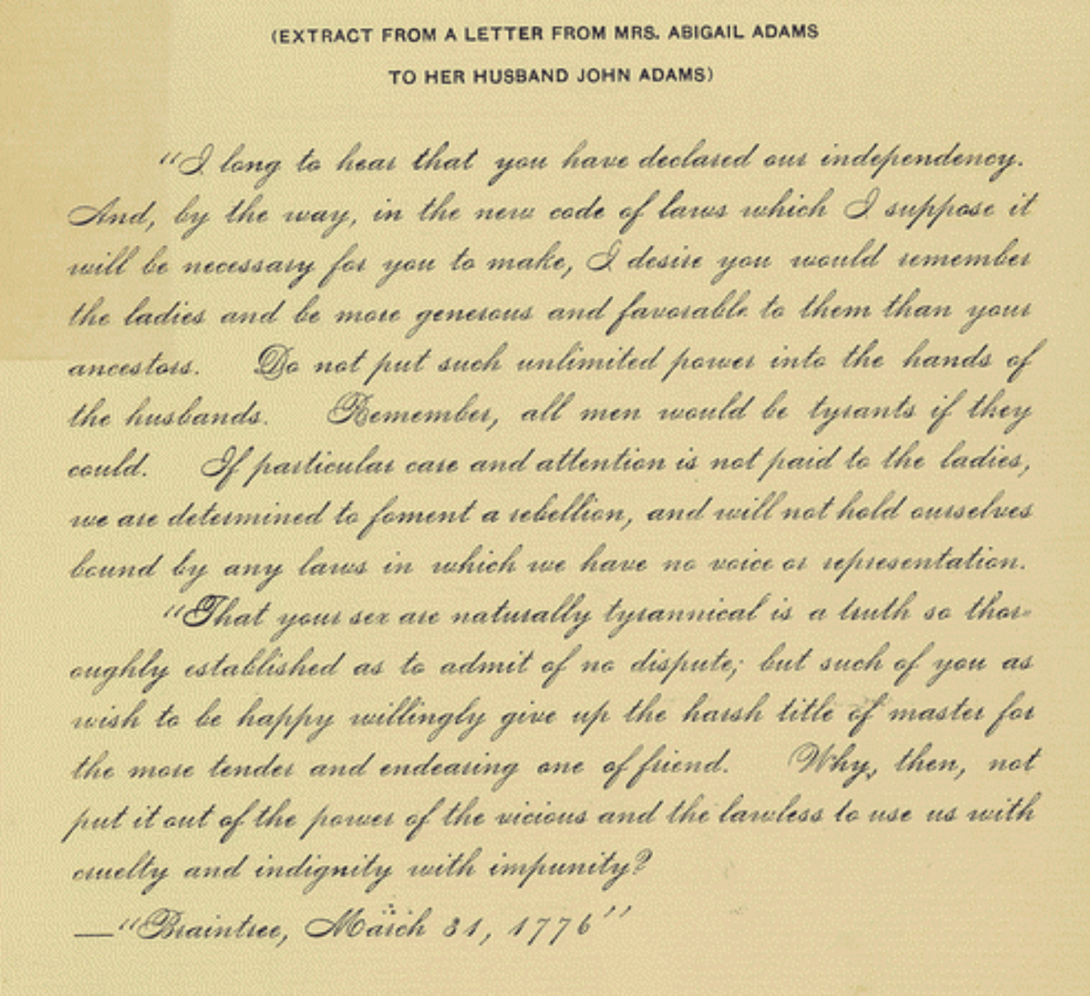 Image of letter by Abigail Adams to her husband John Adams